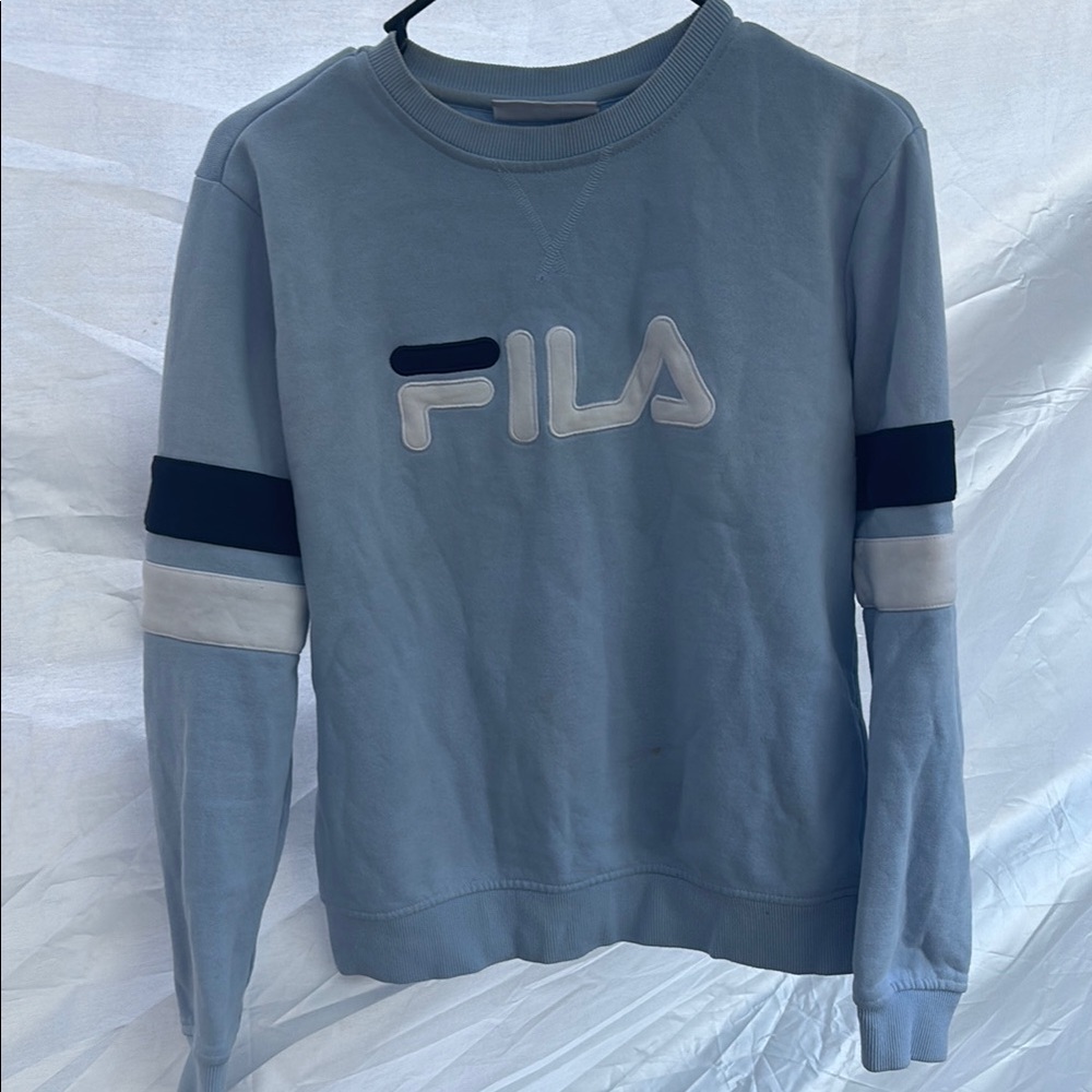 Fila Blue Crewneck Sweater with Logo and Stripes
